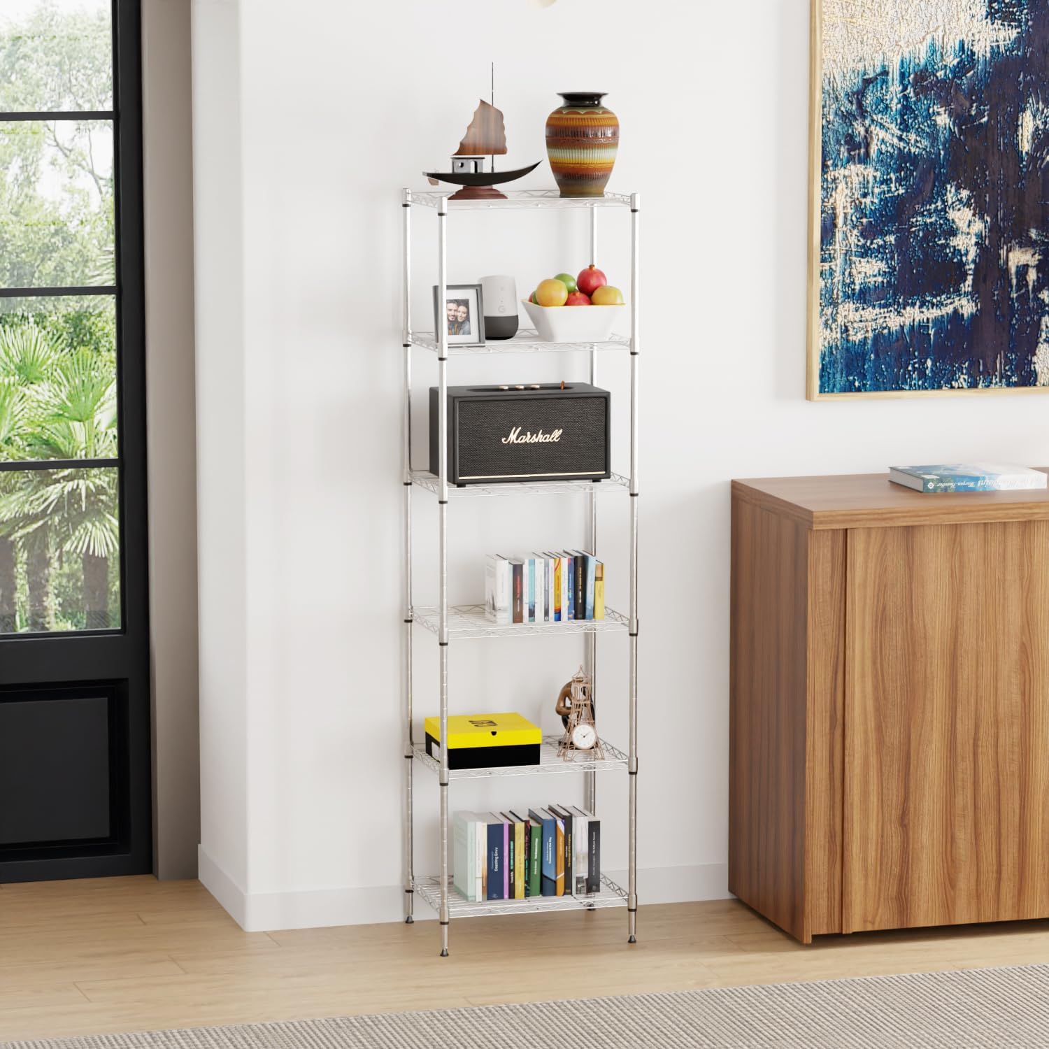 6 Tiers Wire Shelving 12" Dx17 Wx64 H Metal Frame Storage Shelves Easy Setup NSF Certified Storage Shelf Rack Shelf with Leveling Feet for Home Garage Kitchen Pantry, Chrome - Image 4