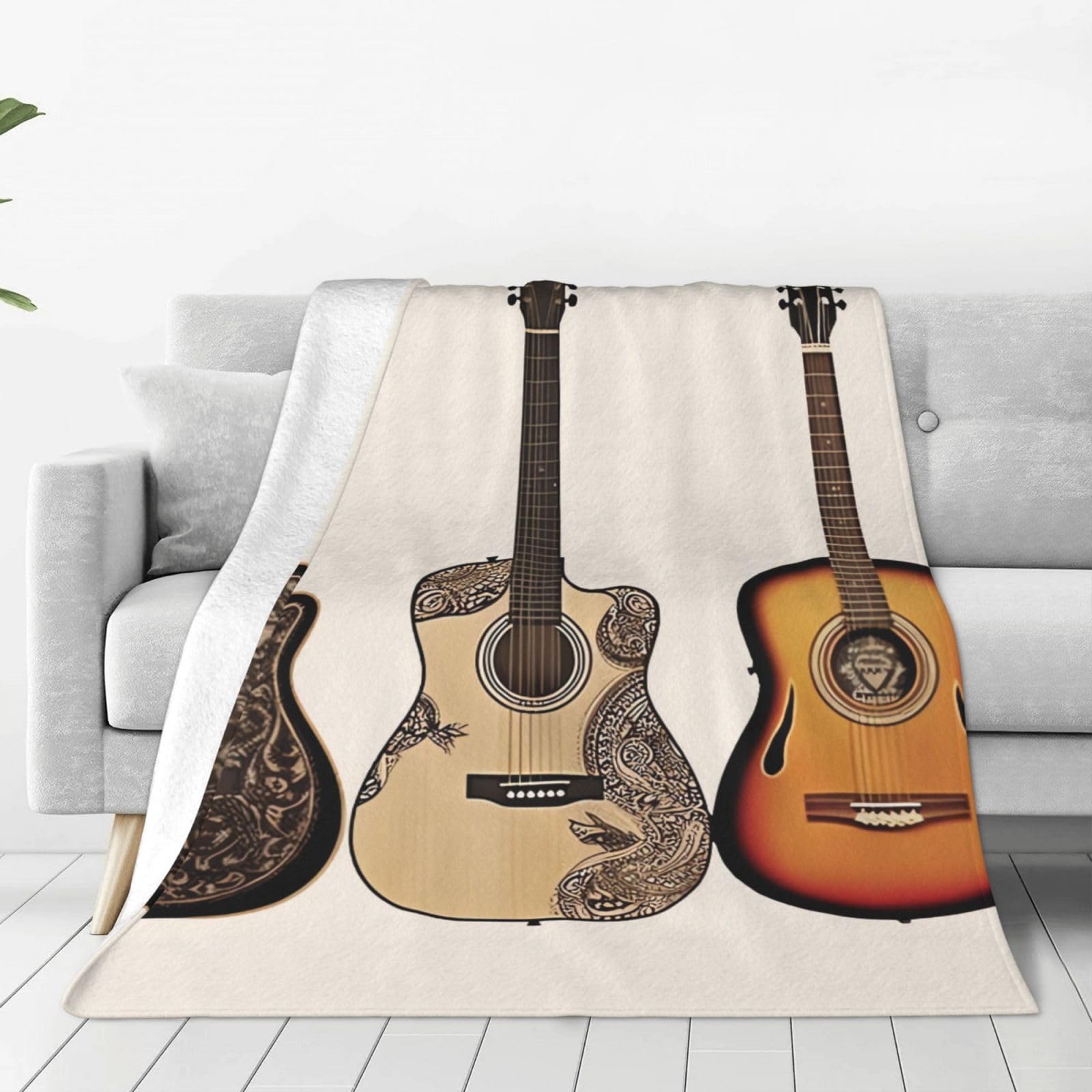 KLOPH Guitar Throw Blanket 80"x60" Flannel Fluffy Warm Blanket for Couch, Reversible Plush Blankets for Bed, Comfy Fuzzy Blanket for Sofa, Plush Lightweight-Blankets for All Season