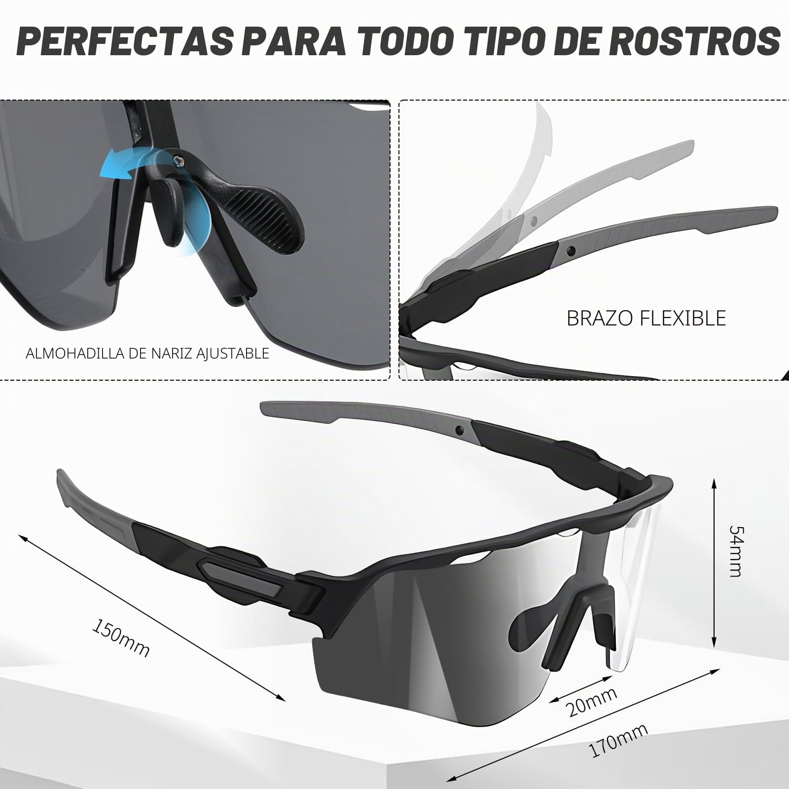 Gafas de ciclismo fotocromáticas con tintado automático, gafas de ciclismo para hombre, protección fotocromática UV400, gafas deportivas fotocromáticas para bicicleta de carretera, MTB, correr