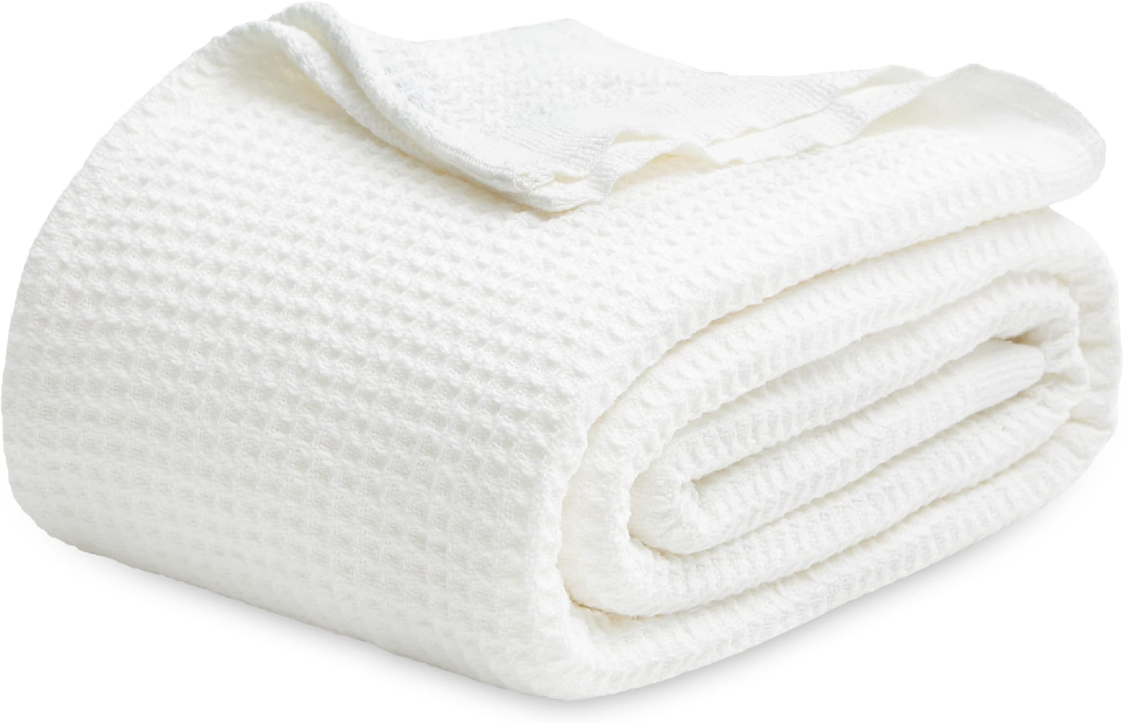 Bedsure Gentlesoft 100% Cotton Blanket King Size for Bed - Cooling Breathable and Soft for Spring Summer, Thick Cozy Waffle Weave Blanket Gifts for Women, White, 104x90 inches