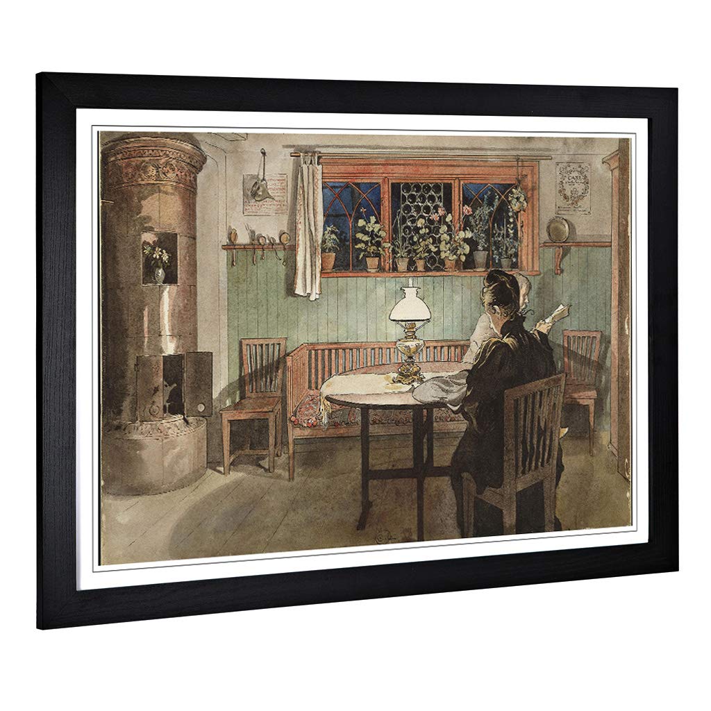 Big Box Art Framed Print of Carl Larsson When The Children Have Gone to Bed Design | Wall Art Picture| Home Decor for Kitchen, Living Room, Bedroom, Hallway, Black, A2 / 24.5x18 Inch / 62x45cm