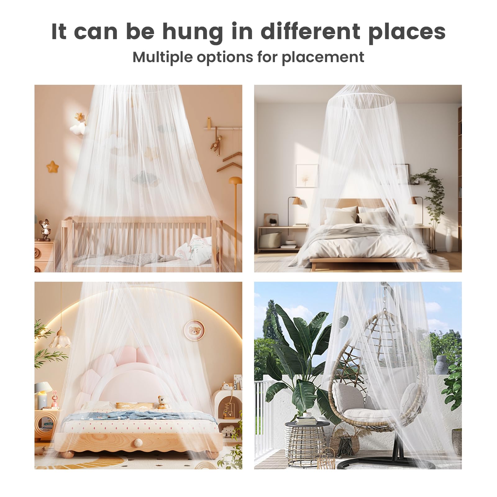 ZIQINPSQ Mosquito Net for Bed Canopy for Single Double King Size Dome Netting Tent for Indoor Outdoor Kid and Adult Beds (White) - Image 3