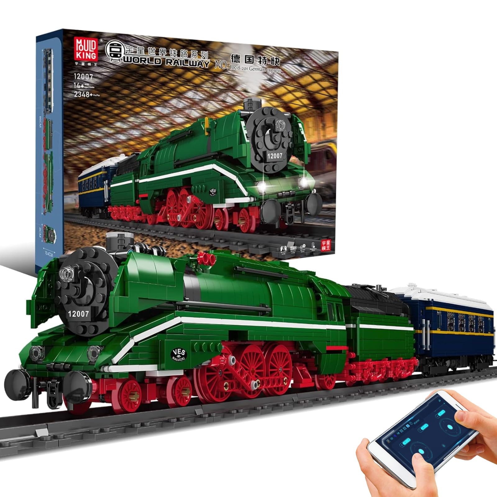 Mould King Technik Ferngesteuert Dampflokomotive Zug Bauklötze Set Baukasten, Mit Schienenlieferung GüterwagenTechnologie Klemmbausteine Bausatz