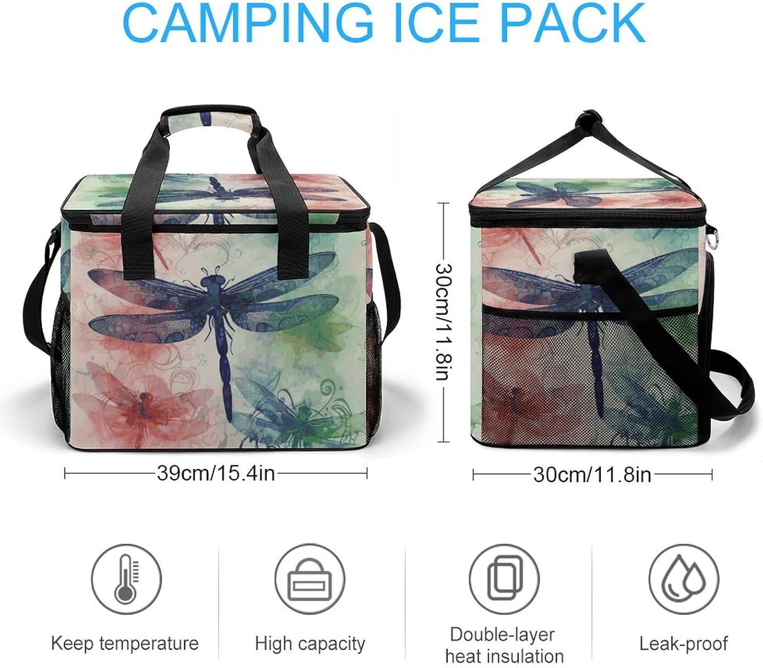 Insulated Picnic Backpack Tote Bag, Large Capacity 30L Modern Dragonfly Cooler Bag Leakproof Beach Bags Portable Lunch Box Waterproof Picnic Basket for Beach Camping BBQ
