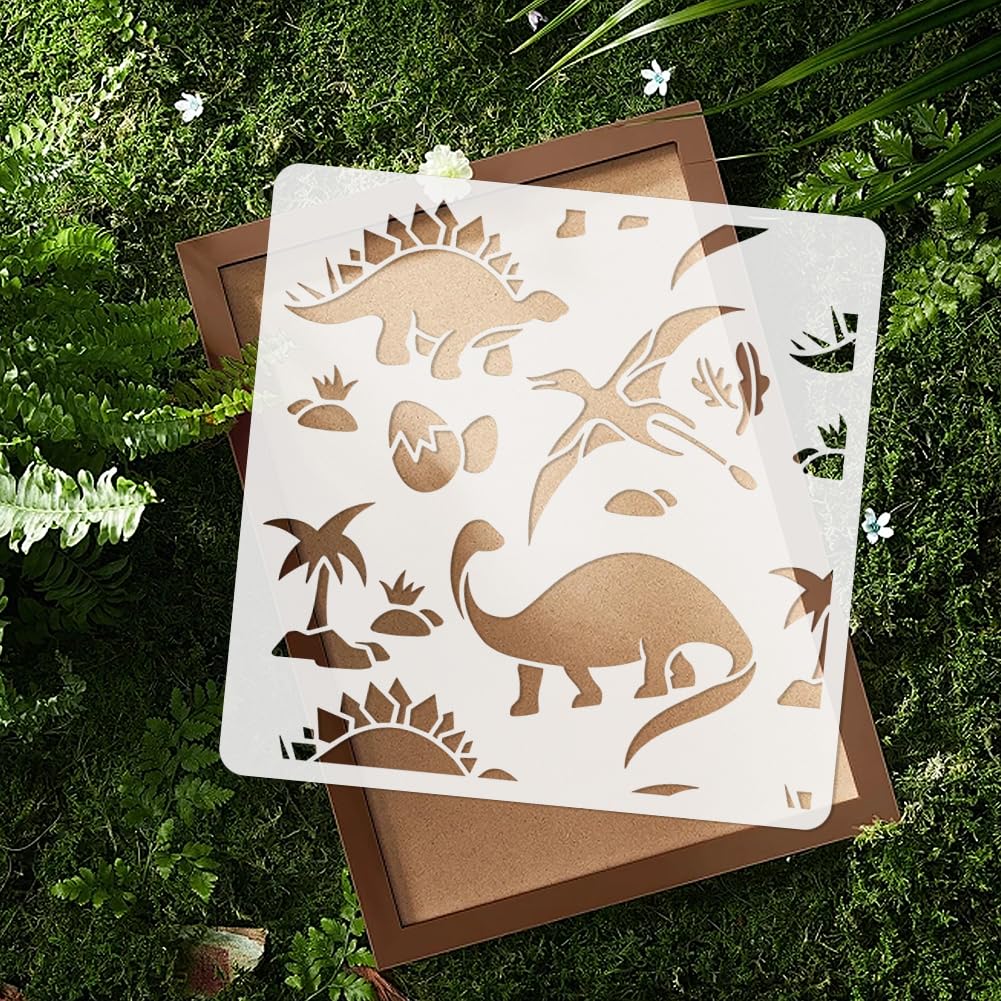 DOODLREAM Dinosaurs Allover Stencil for Painting 30 x 30cm Reusable Plastic Dinosaurs Stencils for Painting on Wall Wood Furniture Fabric Canvas - Image 4