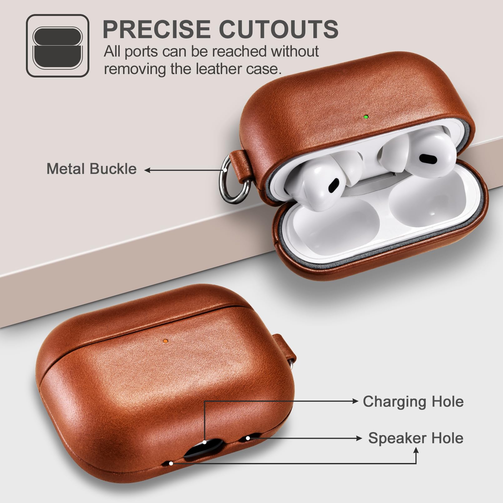 Custodia in Pelle per AirPods Pro 3 2025, ICARER Premium Custodia Protettiva Antiurto Vera Pelle con Cordino per AirPods Pro 3 Auricolari Custodia Ricarica LED visibile Caricabatterie Wireless-Marrone