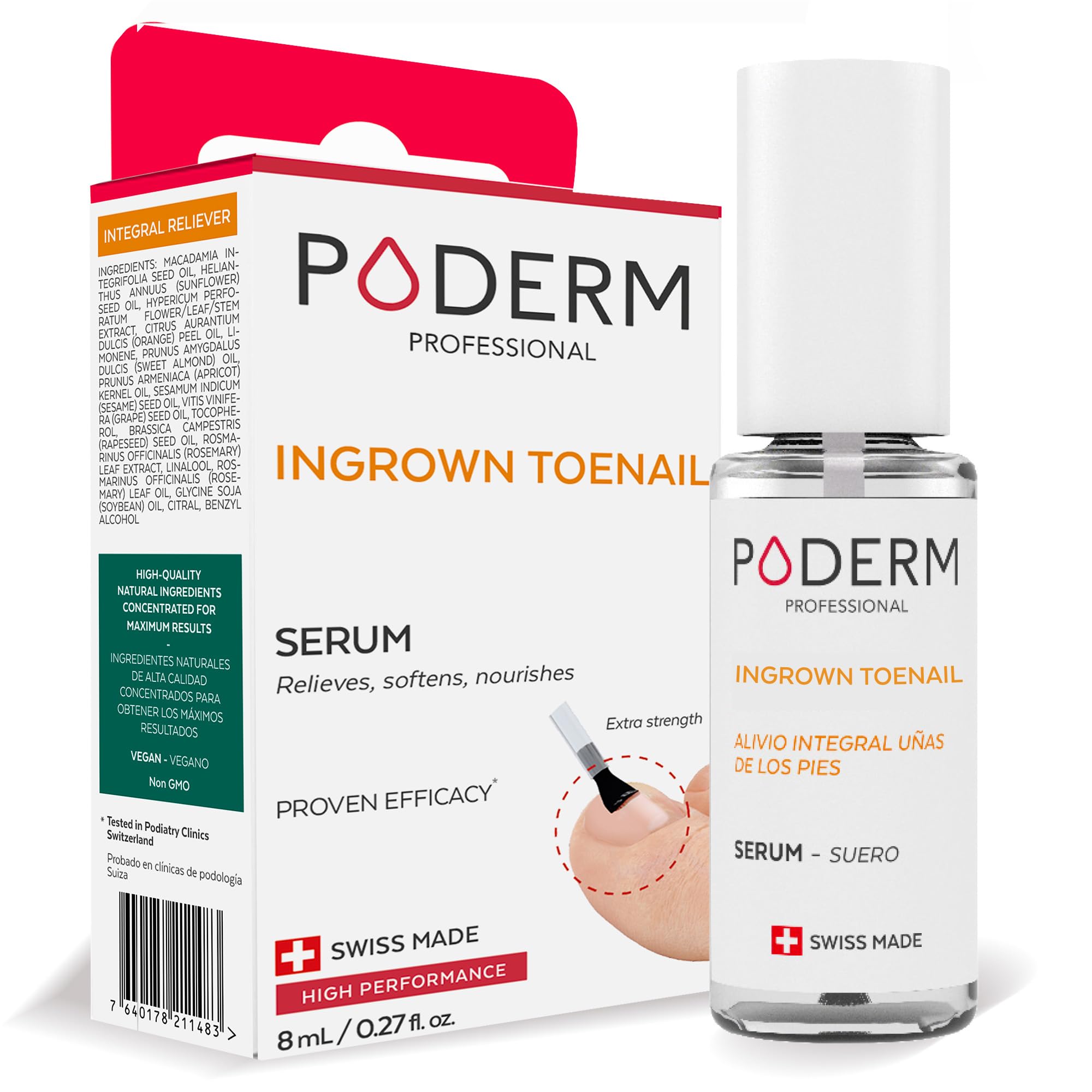 PODERM – 2 in 1 TOENAIL INTEGRAL RELIEVER – Soften Nail – Toe and Fingernail Pain Reliever – Emollient properties - 100% Natural Ingredients and Vegan – Quick & Easy – Swiss Made