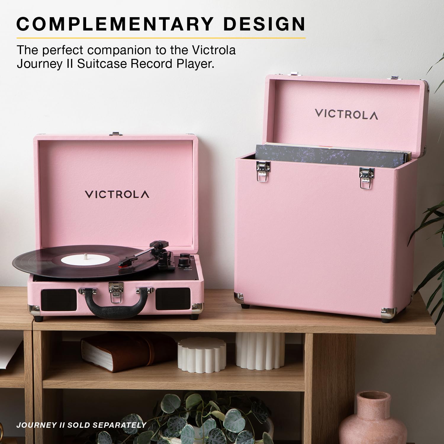 Victrola Collector II (modèle 2026) – Étui de rangement pour disques vinyles – Peut contenir plus de 30 disques vinyles, matériel robuste, doublure intérieure douce, portable avec poignée de transport