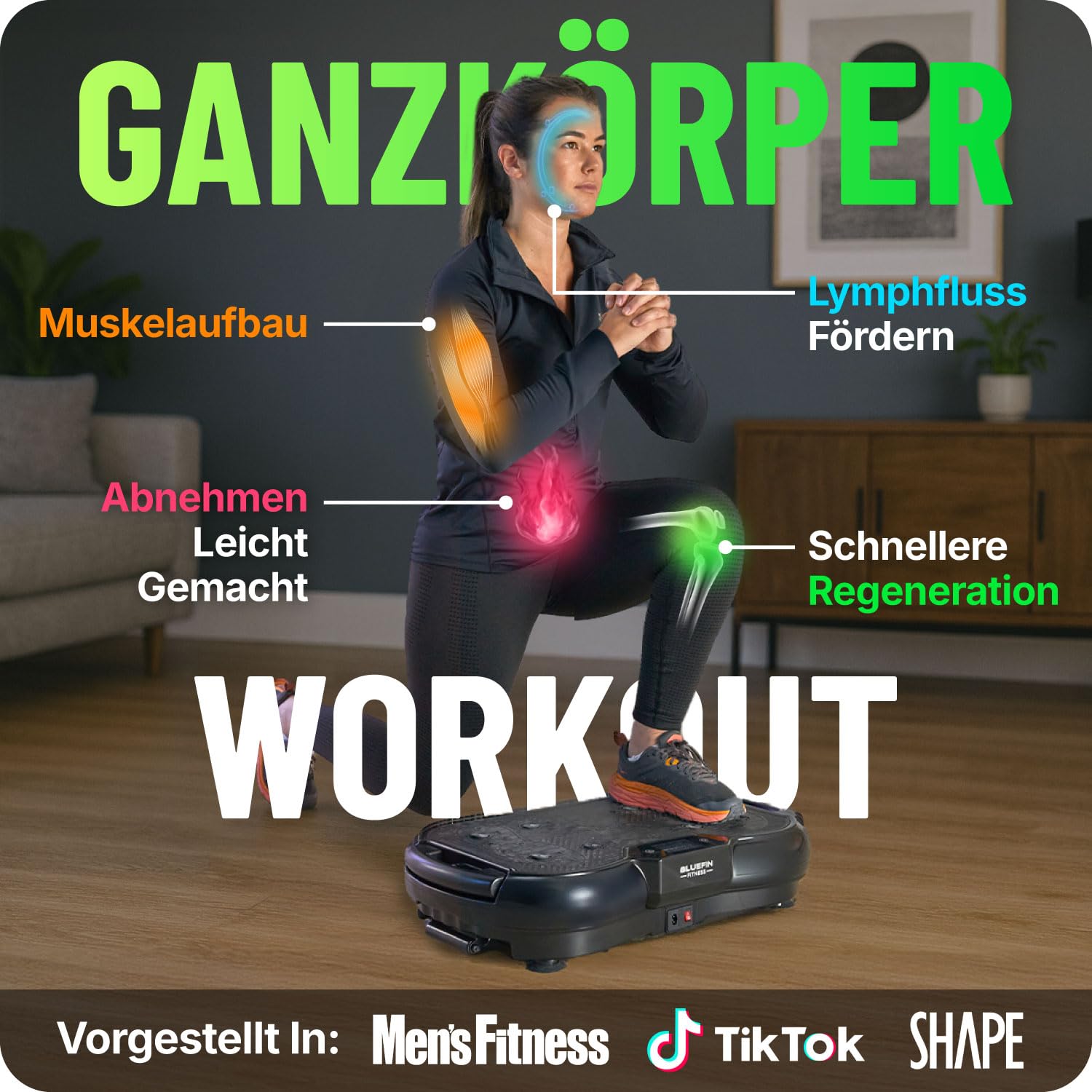 Bluefin Fitness Ultra Slim Power Vibrationsplatte, 5 Programme + 180 Stufen, Ganzkörpertraining, Geräuscharmes Heimfitnessgerät, Einfach zu verstauen, Kompaktes Design