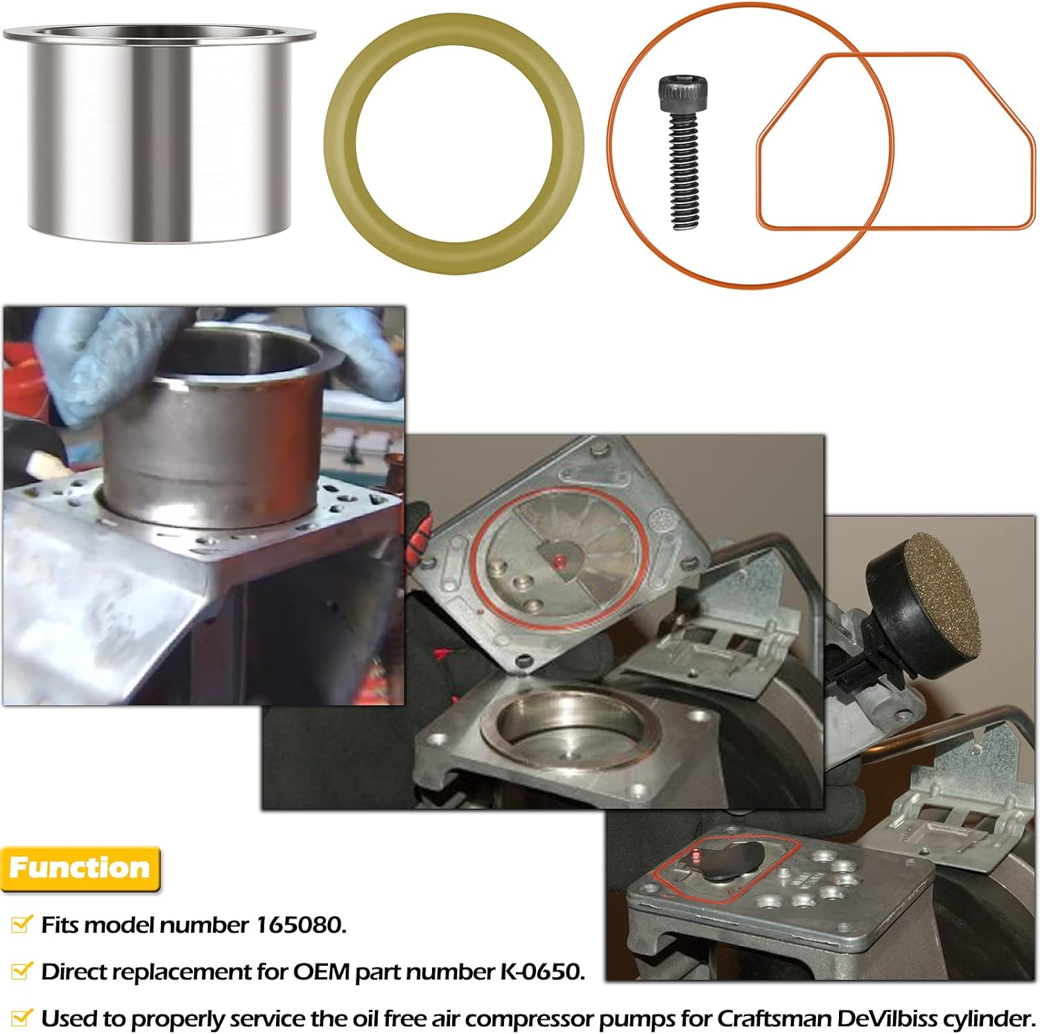 K-0650 Air Compressor Cylinder Sleeve and Compression Ring Replacement Kit Perfectly Fits for Craftsman DeVilbiss Porter Cable Air Compressor Cylinder : Tools & Home Improvement