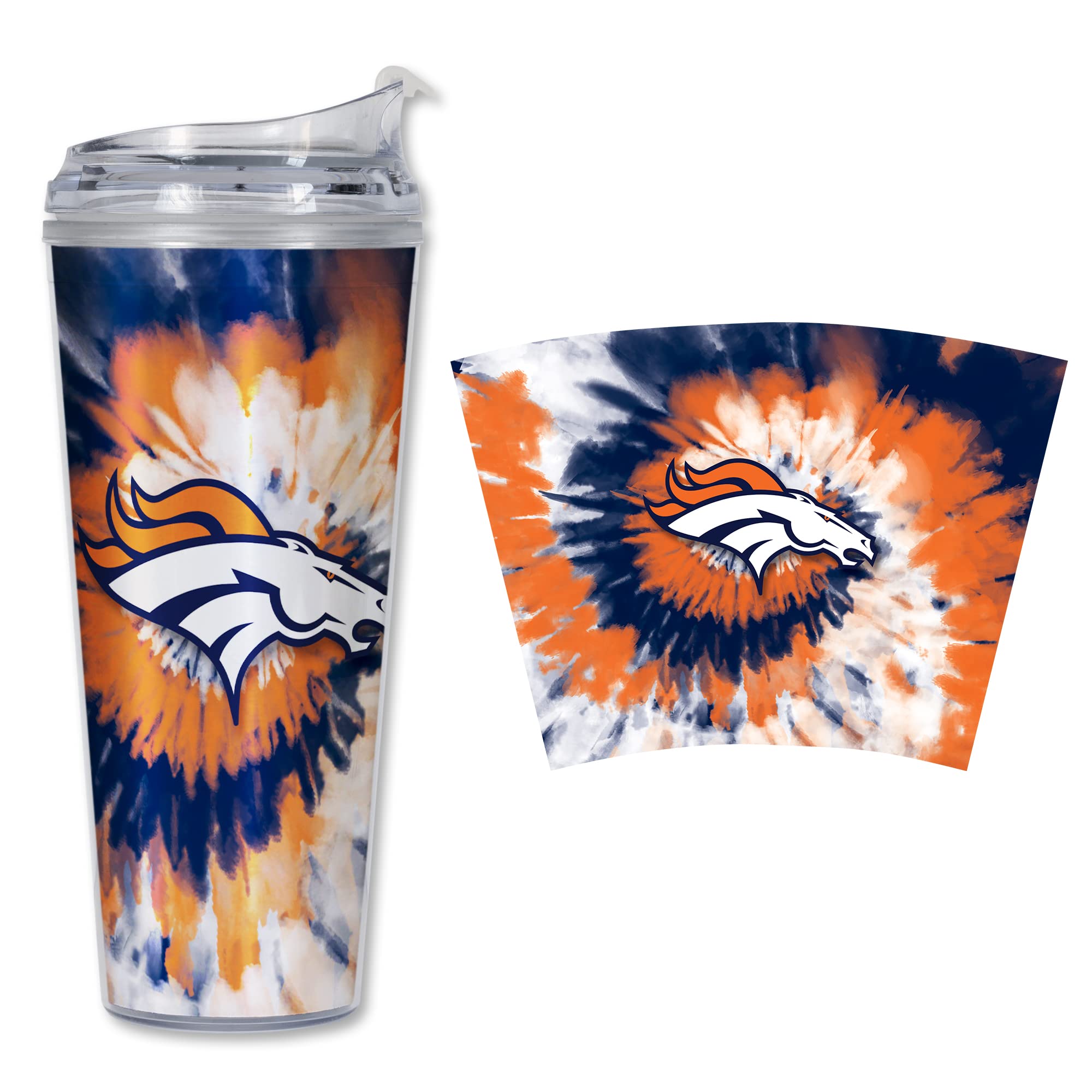 Rico Industries NFL Football Glitter 24oz Acrylic Glitter Tumbler with Hinged Lid, Officially Licensed Double Wall Tumbler with Straw