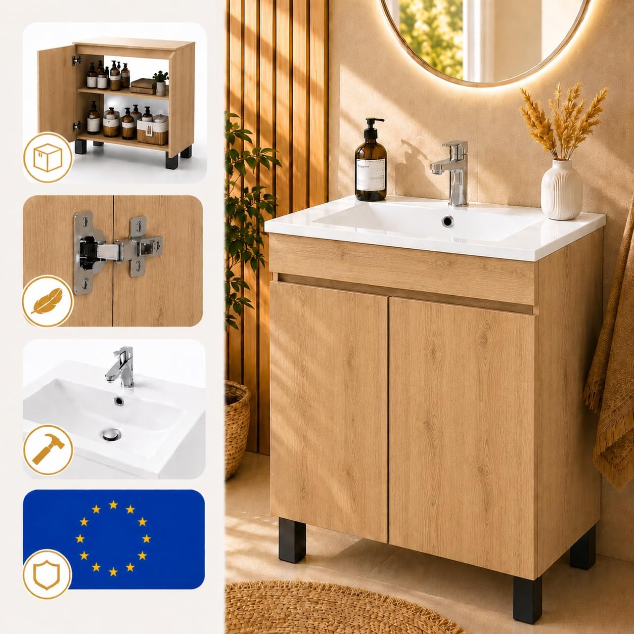 Armario para lavabo con lavabo Loft Oak mate, 60 x 40 cm