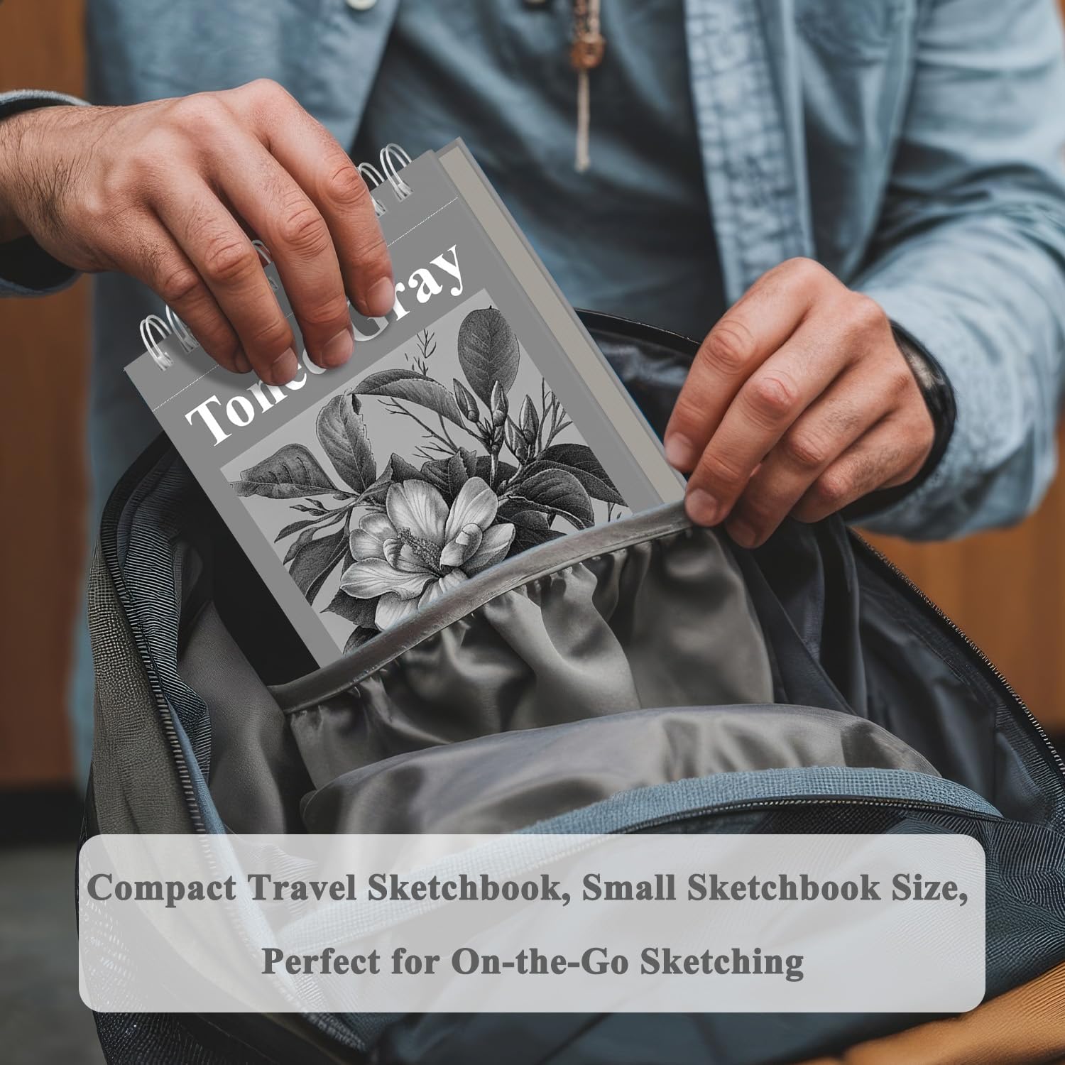 Cuaderno de bocetos gris tonificado de 5.5 x 8.5 pulgadas, 50 hojas (85 libras/130 g/m²), papel gris tonificado, cuaderno skech de tapa dura encuadernado en espiral para dibujo de resaltados y bocetos