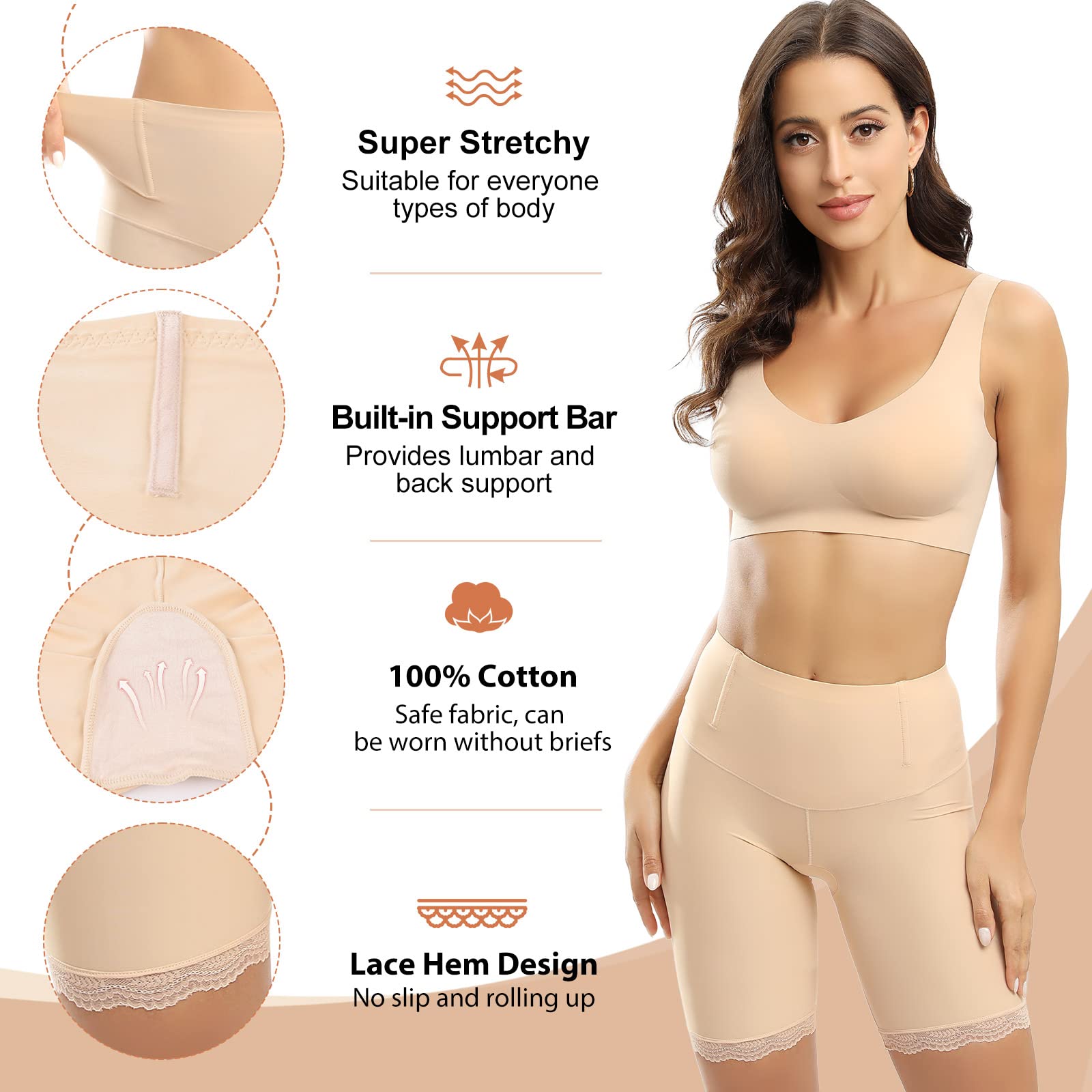 Xnova Damen Bauchweg Unterhose Miederpants Miederhose Shapewear, Anti-Chafing Spitzen Shorts Hipster Panty, Unter Rock Kurz Hose Blickdicht