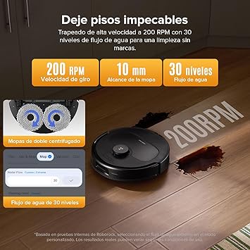 roborock QV 35S Robot Aspirador, Succión HyperForce de 10000 Pa con Base Multifuncional, Cepillos Dobles Antienredos, 2 Mopas Giratorias Elevación Automática de 10 mm, Limpiar y secar Auto, Negro6