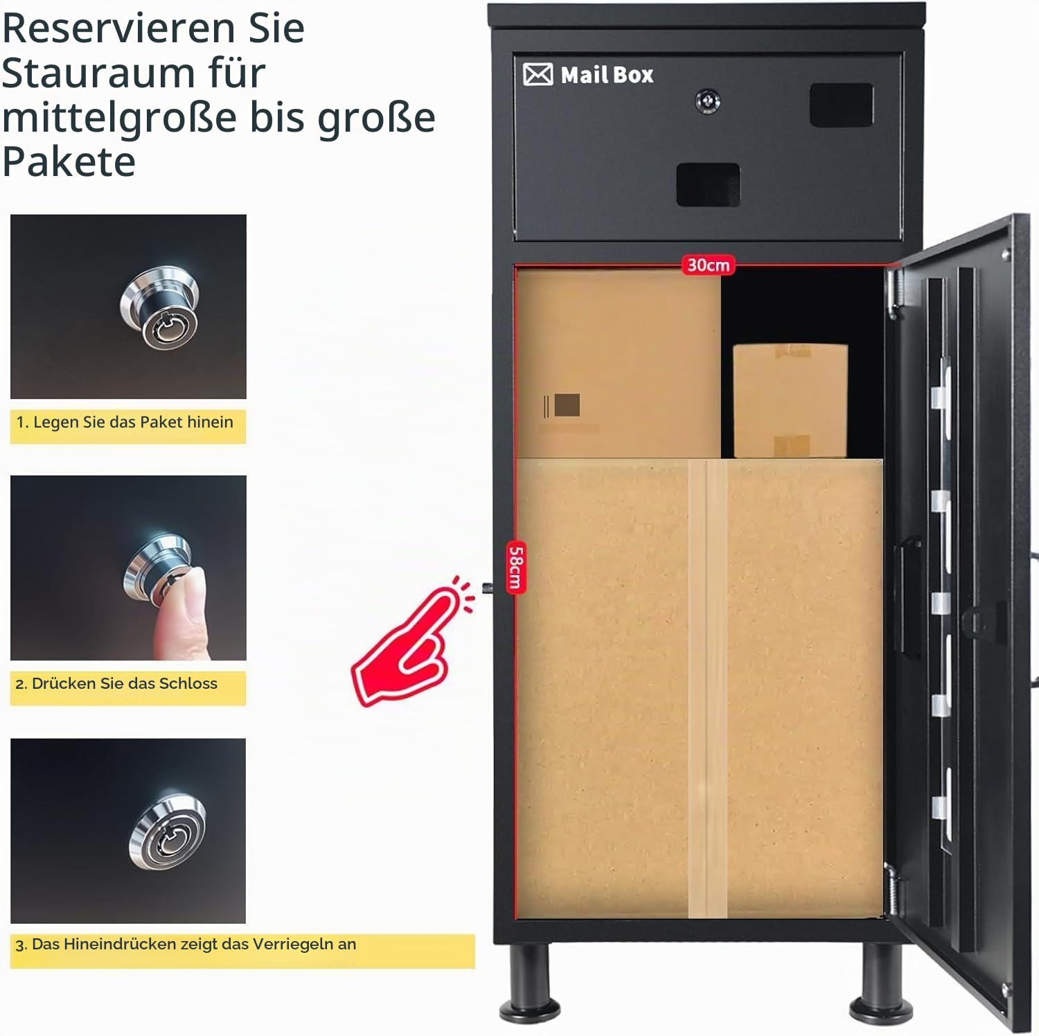 Paketbox Briefkasten Mit Paketfach Brieffächer, Verstellbare Stützhöhe 8-12 cm, Diebstahlsicherung, Wasserdicht.Paketbriefkasten 85x40x40cm Anthrazit.