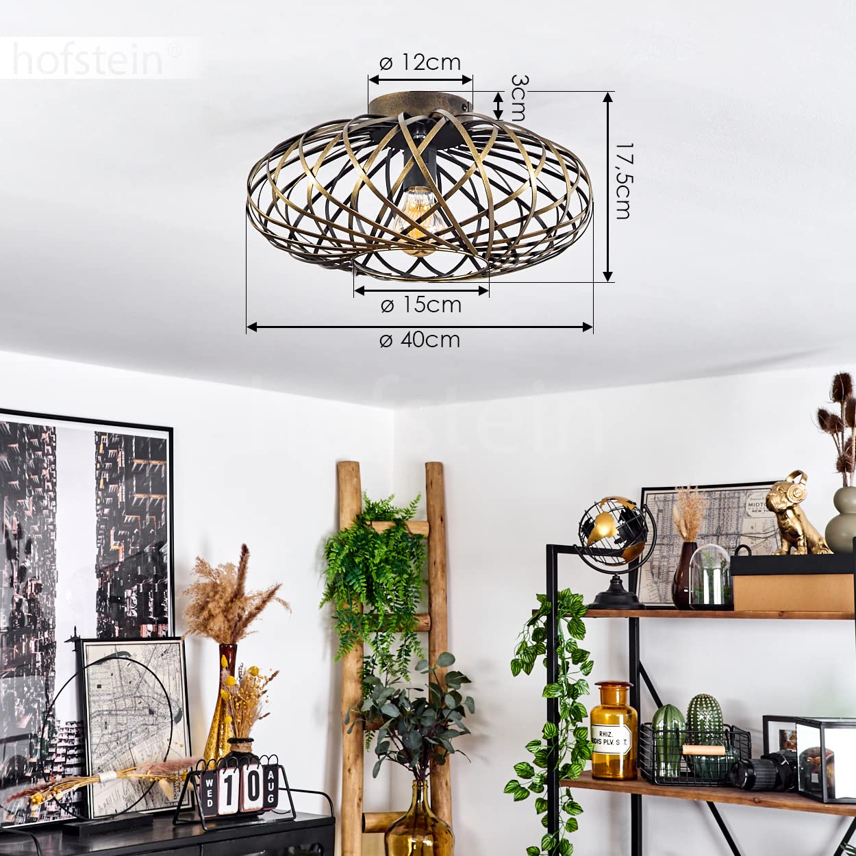 Plafondlamp Oravi, ronde plafondlamp, metaal, goudkleurig antiek/zwart Plafondlamp Oravi, ronde plafondlamp, metaal, goudkleurig antiek/zwart