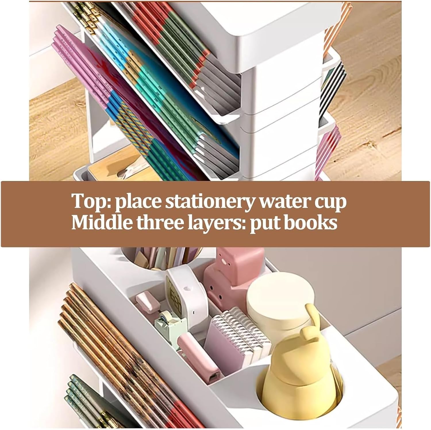 Book cartMobile Bookshelf,Mobile Bookshelf with Wheels, Rolling Bookshelf Cart with Wheels 5-Tier Movable Bookshelf and Desk Side Cart for Office Dorm Classroom, (Color : Yellow)