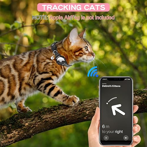 Miniatura 5 de AirTag - Collar de gato con GPS reflectante con soporte luminoso para Apple AirTag con banda elástica de seguridad para gatos, gatitos y cachorros
