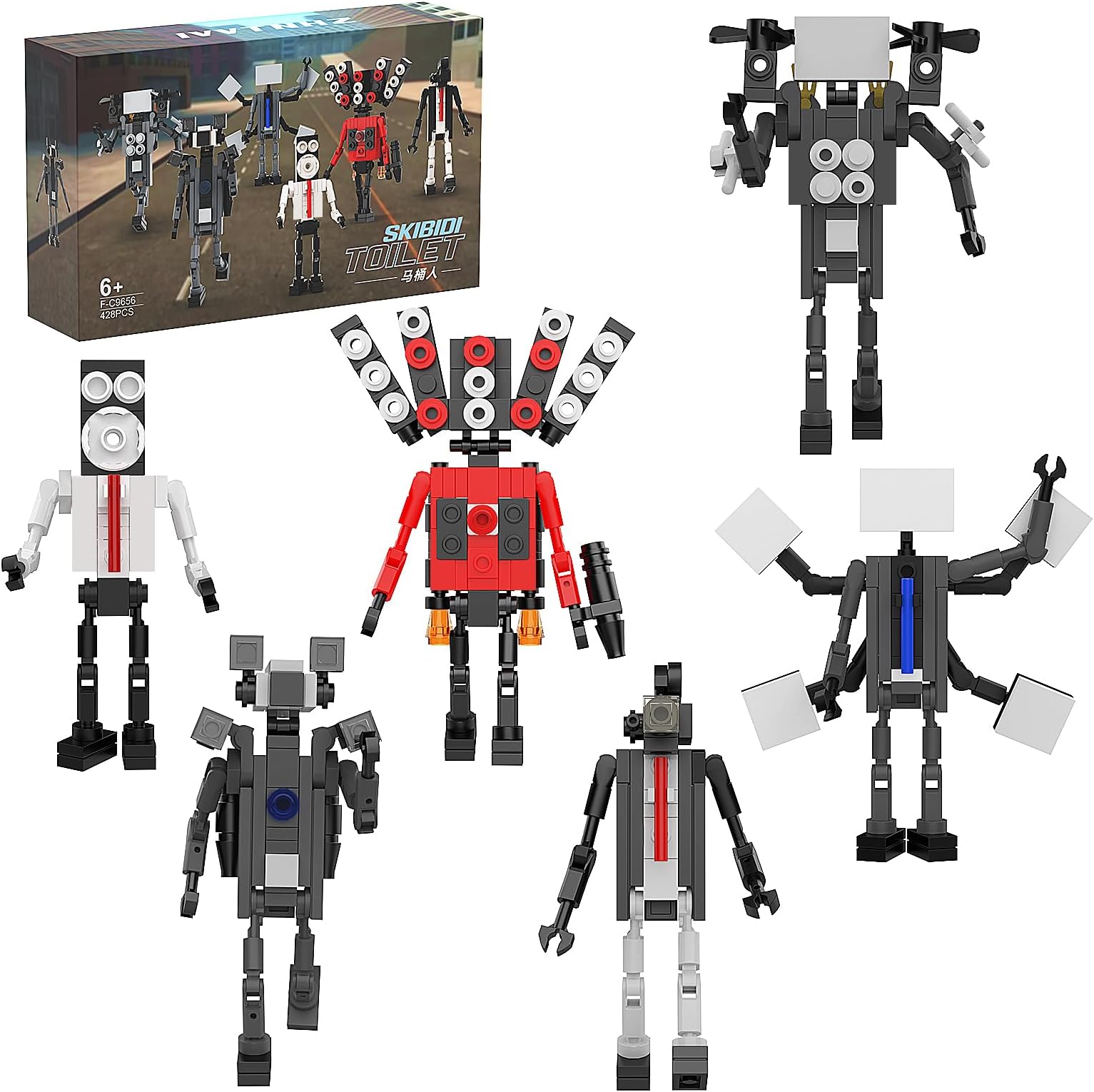 Skib Toilet Titan Team Building Block Kit Toys, 6-in-1 TV Man/TV Titan/Speaker Man/Speaker Titan/Camera Titan/Monitor Man, Collectible Suitablefor Children Birthdays (428 Pcs)