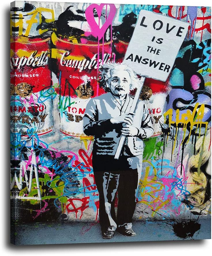 Banksy Albert Einstein Graffiti Dictionary Canvas Wall Decor - 16x20, Urban Street Art Mural, Cool Wall Art for Bedroom, Unique Gift - Cool Paintings for Guys Room - Ready to Hang Poster Print