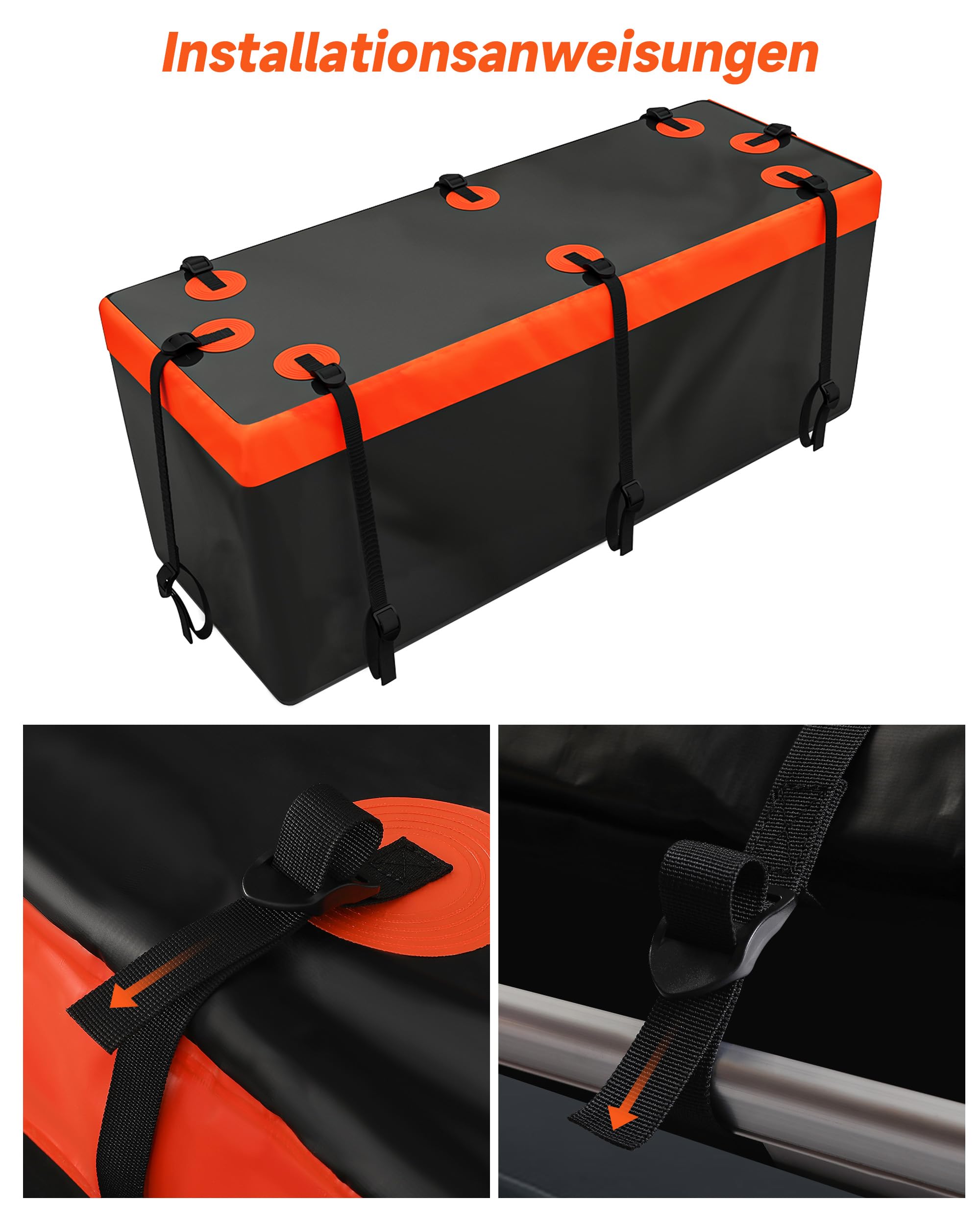 Softshell-Gepäckträger Heckbox für Anhängerkupplung,Fahrzeugträger Hecktasche 15 Kubikfuß, wasserdicht, 147 x 48 x 61 cm