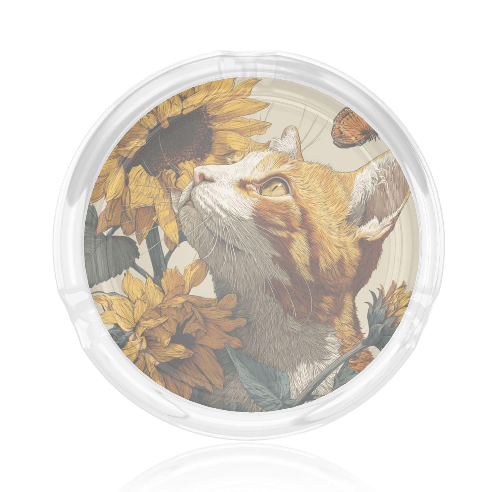 Sunflower Cute Cat With Butterfly Glass Ashtray For Cigarettes Ash Trays Case For Home Office Decor