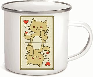 Cat Playing Card Gift for Cat Lovers Pet Present 12oz Enamel Silver Mug