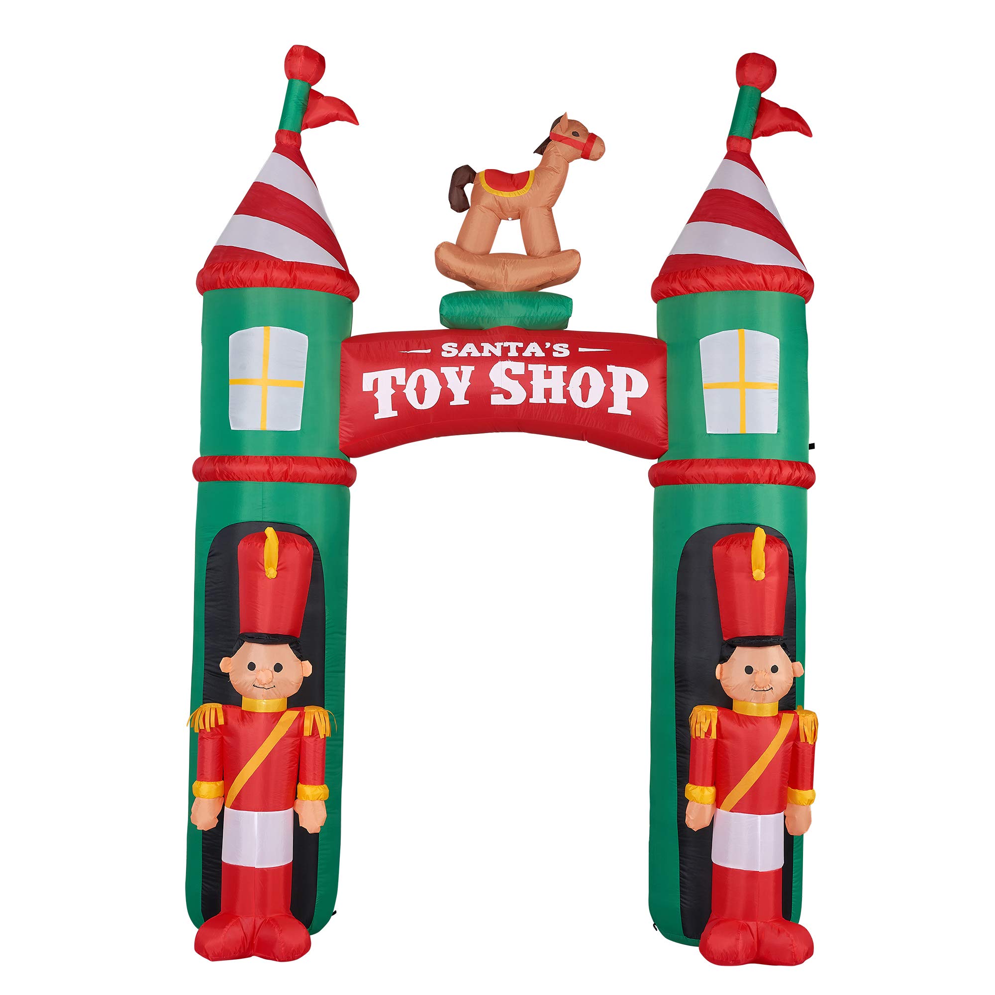 Fraser Hill Farm 10-Ft. Tall Santa's Toy Shop Archway Blow Up Inflatable with Lights, Prelit Outdoor Christmas Inflatable Decoration for Lawn and Yard, Giant Festive Holiday Decor