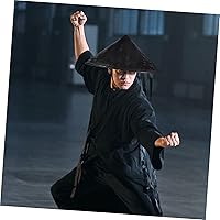 Vista 3 de Sombrero de bambú, máscaras de Halloween, sombreros para niños, casco de caballero, sombrero de fiesta, samurái, media máscara, cono de paja, sol