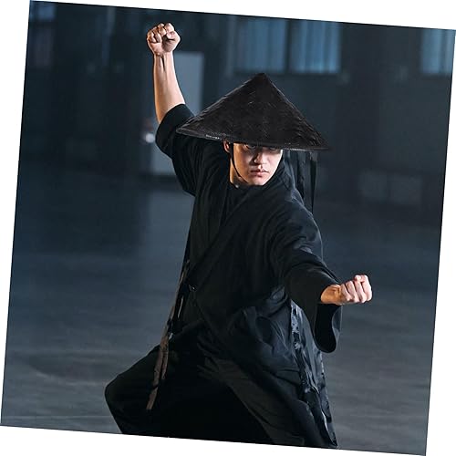 Miniatura 3 de Sombrero de bambú para Halloween, sombreros para niños, casco de caballero, sombrero de fiesta, samurái, media máscara, cono de paja, sombrero de