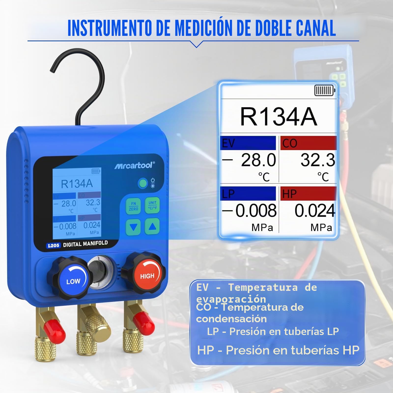 Bomba de vacío digital para sistemas de aire acondicionado y pruebas, manómetro de refrigerante R410a R32 digital, manómetro de refrigerante HVAC 92 refrigerante