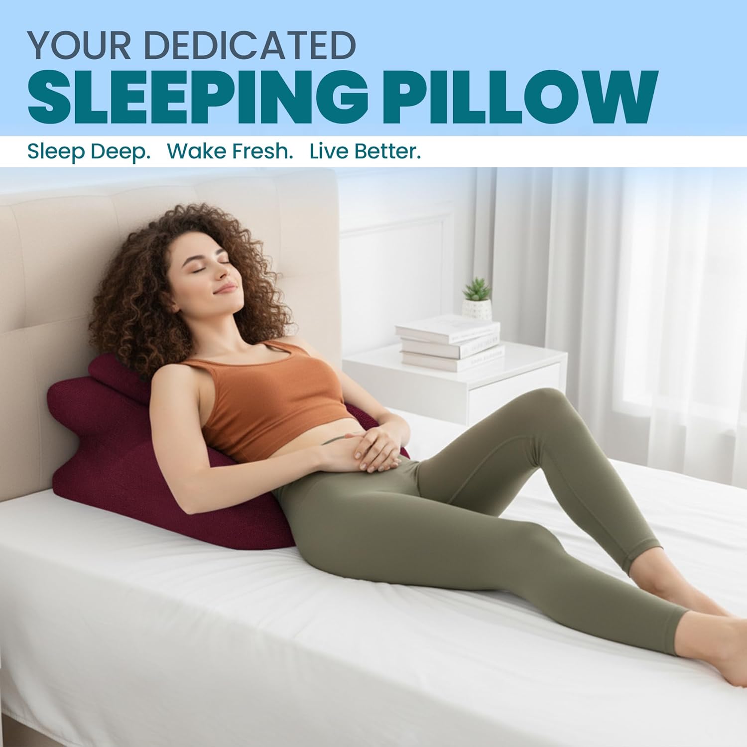 Memory Foam Wedge Pillow - Ergonomic Reading & Bed Wedge Pillow for Sleeping, Back Support, Acid Reflux, and Leg Elevation - Multi-Level Support with Removable & Washable Cover (Red)