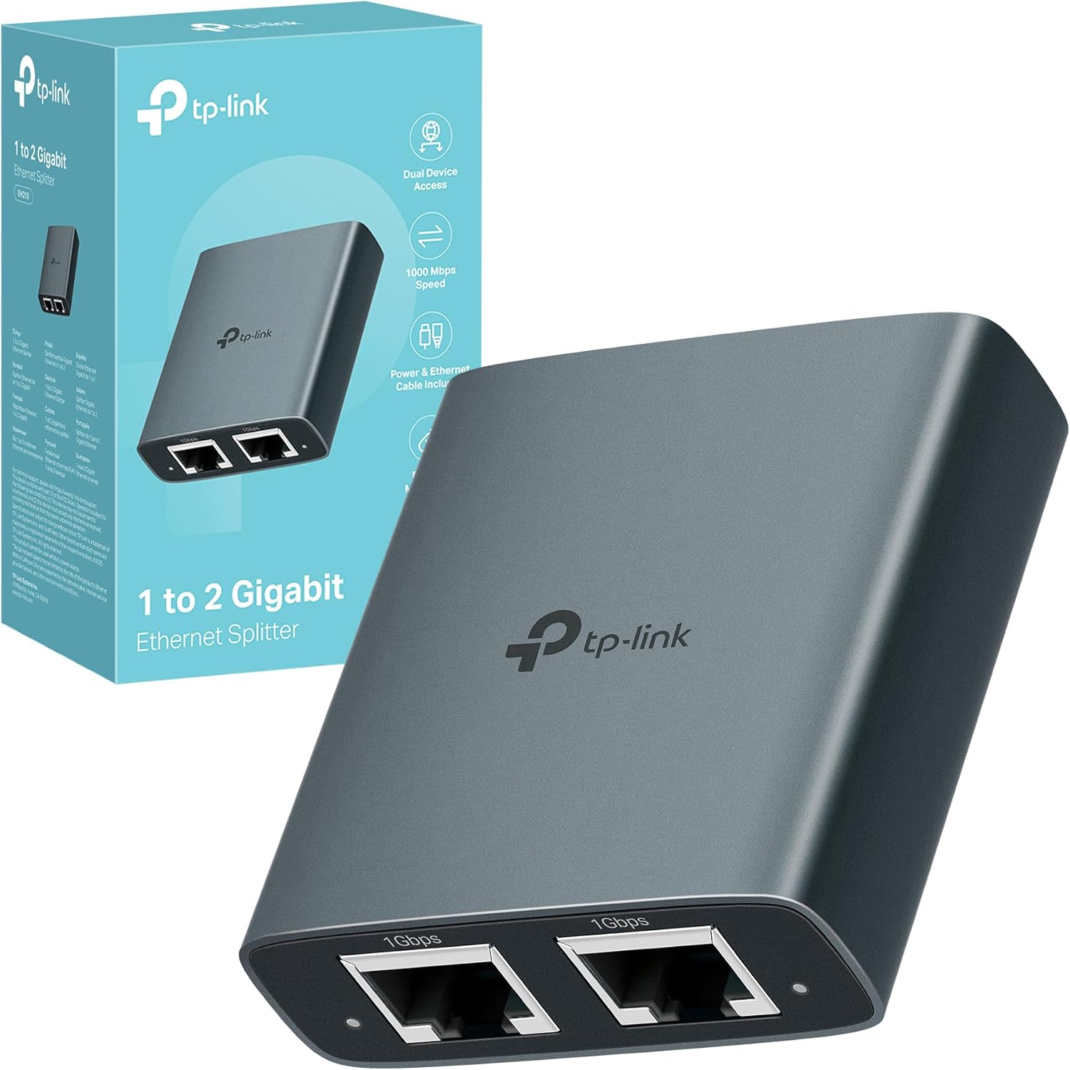 TP-Link EH210 Sdoppiatore Ethernet Gigabit, Velocità Gigabit 1000 Mbps da 1 a 2, Compatibile con Cavi Ethernet di Cat 8/7/6/5e/5, Involucro in Leghe