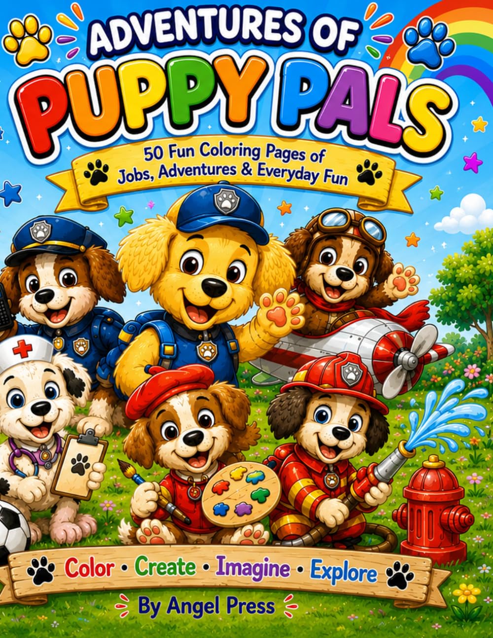 Adventures of Puppy Pals: 50 Fun Coloring Pages of Jobs, Adventures & Everyday Fun
