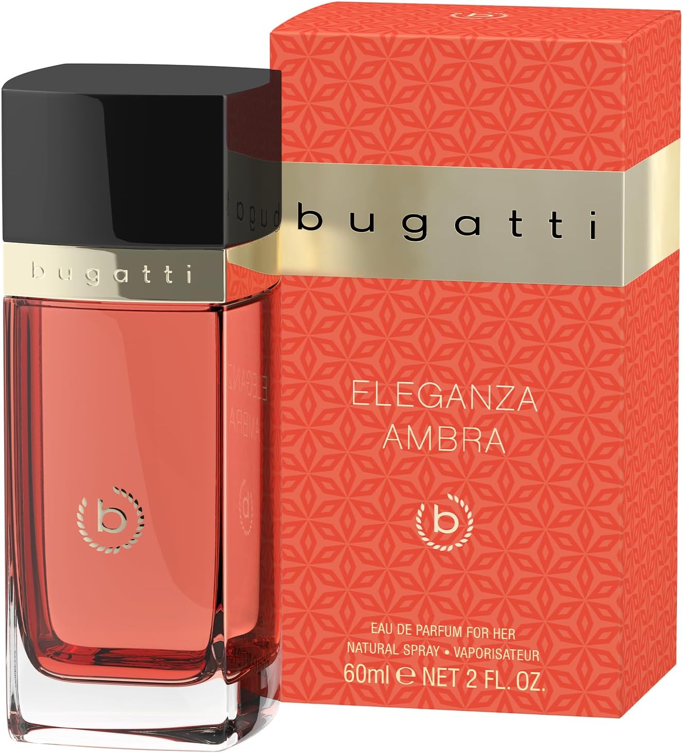 bugatti Eleganza Ambra Eau de Parfum for Women, 60 ml, Sensual Women's Fragrance for All Ages and Any Occasion, Powerful Combination of Cherry, Poppy, Musk and Vanilla, Fragrance