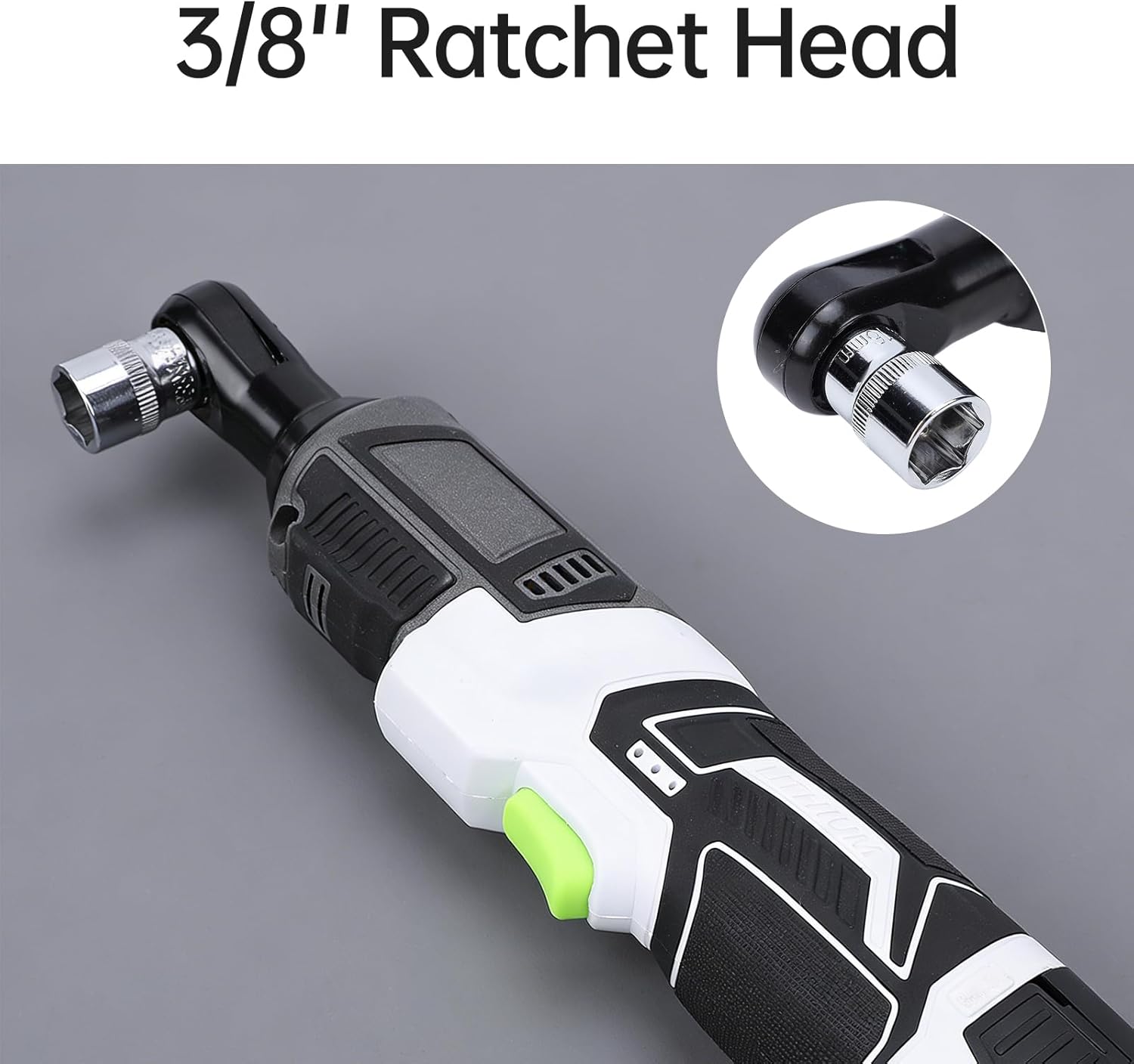 Electric Ratchet Cordless Wrench 64Nm Torque 200RPM Variable Speed Power 3/8 Ratchet Head LED Light 2 Batteries Automotive Construction Home Repair (US Plug Brushed Motor)
