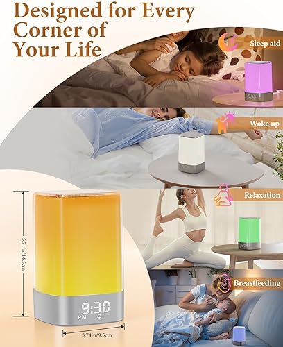Miniatura 9 de Máquina de sonido blanco con 32 sonidos relajantes, altavoz Bluetooth, relojes despertadores para dormitorios con luz de despertador, luz nocturna