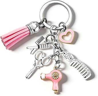 Aisity Hairdresser Gifts for Women Hair Stylist Gifts Hairdresser Keychain Comb Scissors Charm Tassel Keychain