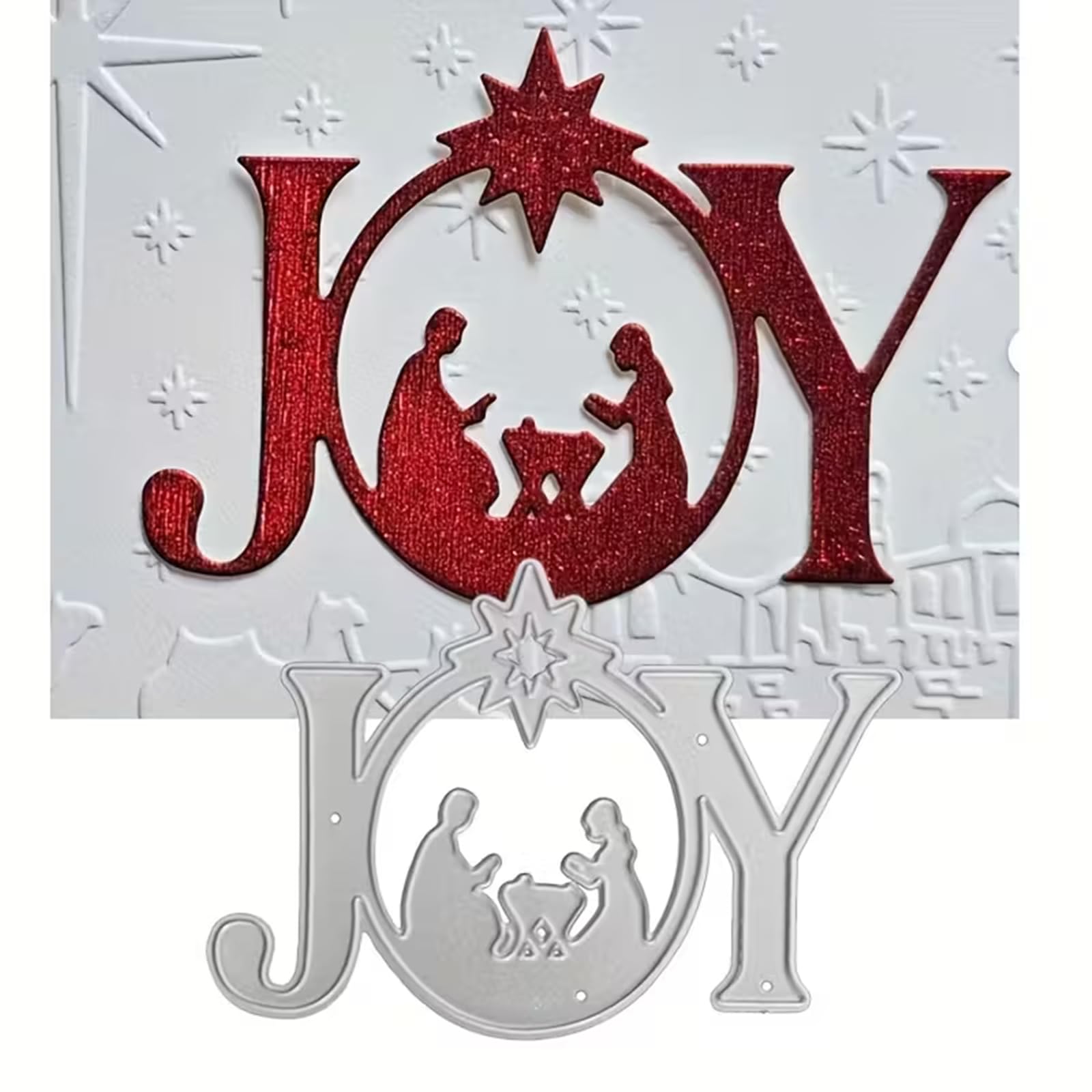 Word Joy Metal Die Cuts,Christmas Families Frame Nativity Scenes Festival Cutting Dies Cut Stencils for DIY Photo Decorative Embossing Paper Dies for Scrapbooking Card Making