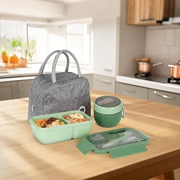 Lunch Box Adults, Bento Box Set with Lunch Bag, Utensils, Oats Container