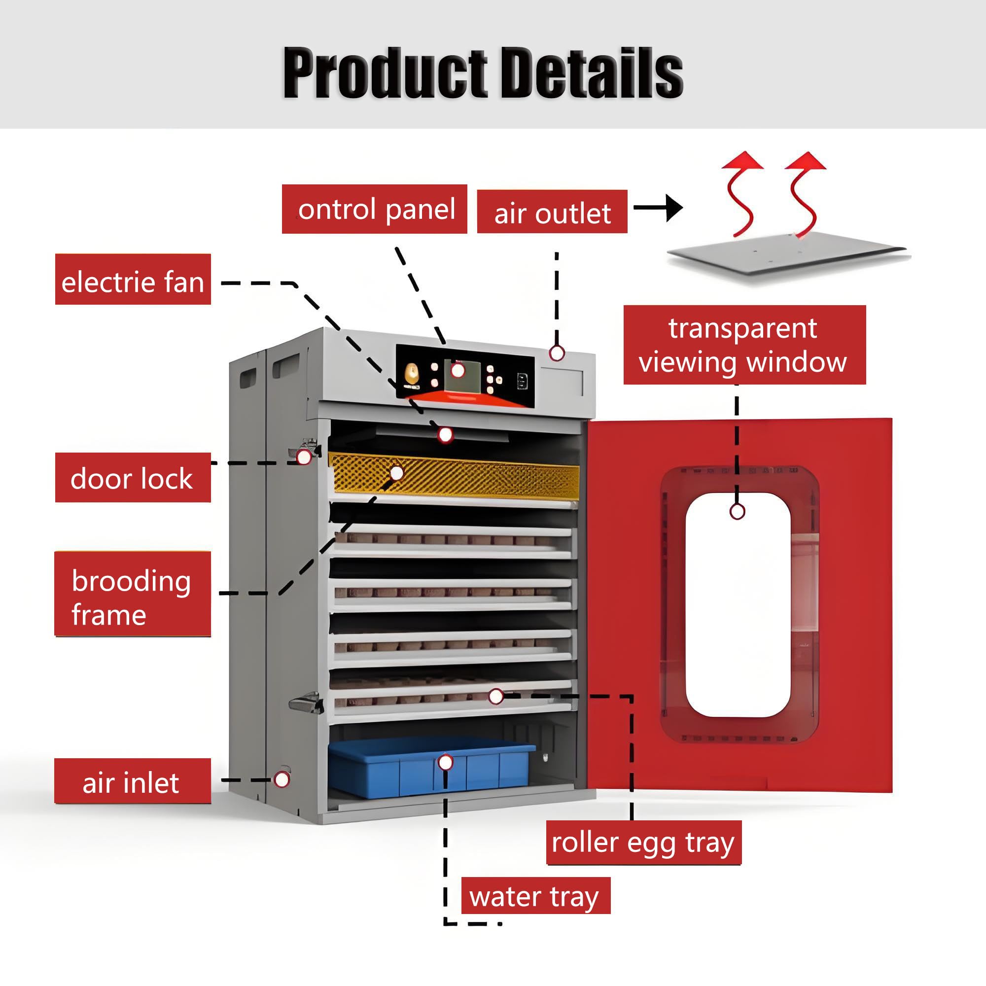 Incubadora Industrial de 400 Huevos, Gran Incubadora de Aves de Corral, Rotación Automática de Huevos, Control de Temperatura y Humedad, Incubadora de Alta Capacidad, para la Ganadería