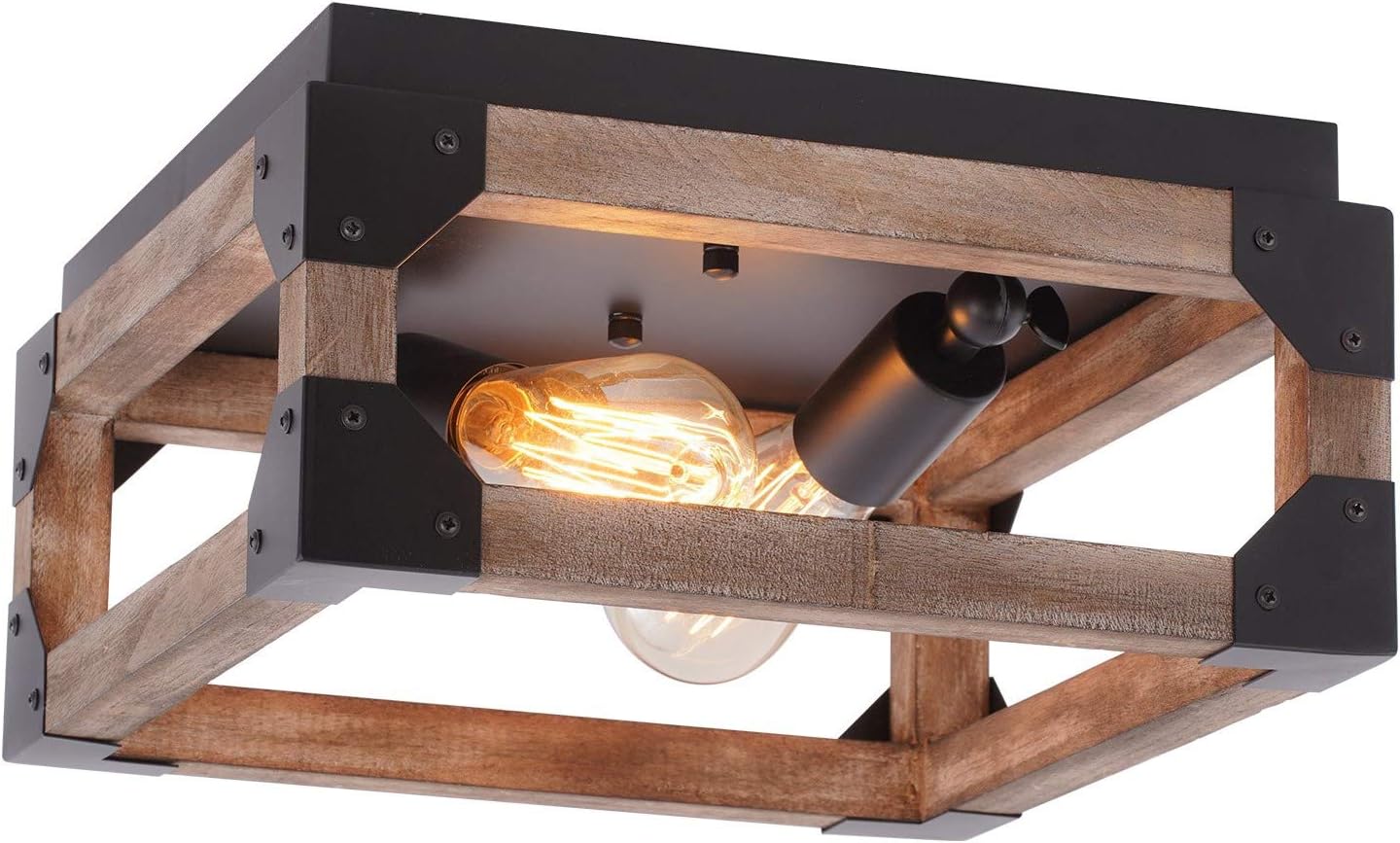 Blасk Frіdау - 50% оƒƒ Eyassi Wooden Farmhouse Ceiling Light, 2-Lights Flush Mount Close to Ceiling lamp Wood Industrial Lighting Fixtures for Living Room Kitchen Island Bedroom Hallway Entryway Closet Office Laundry