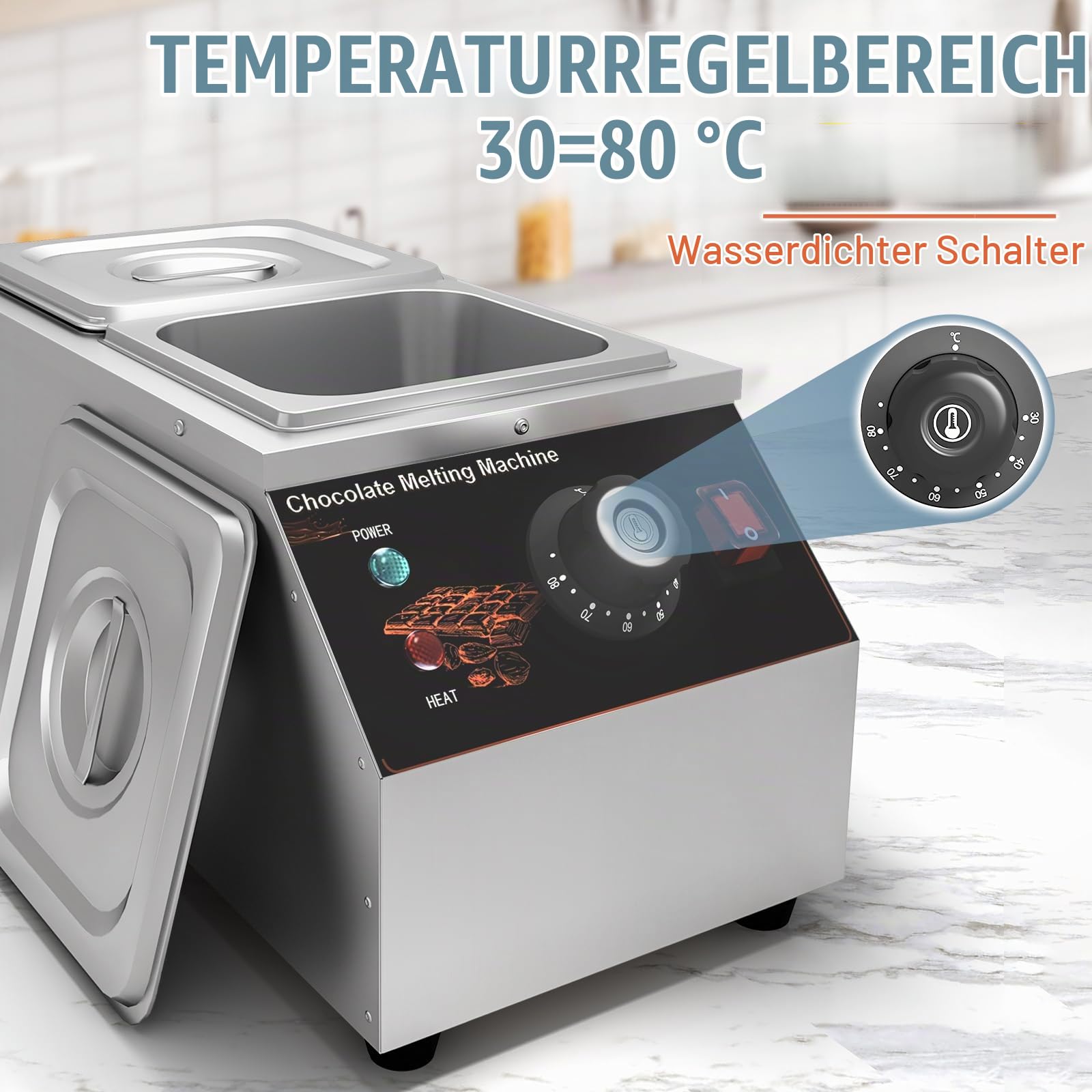 Schokolade Schmelztiegel, Temperiergerät Schokolade Temperiermaschine mit 2 Töpfen Kommerzielle Elektrische Schokolade Schmelzgerät Edelstahl, 2x1/6 GN Behälter Schokolade Schmelzmaschine Topf