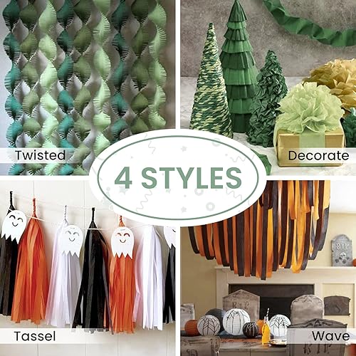 Vista 18 de PartyWoo Serpentinas de papel crepé verde, 6 rollos de 492 pies, paquete de papel crepé verde bosque esmeralda cazador para graduación, Navidad