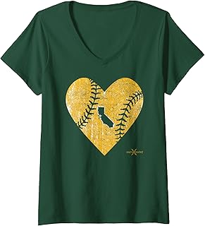 Womens Vintage Oakland Baseball Heart V-Neck T-Shirt