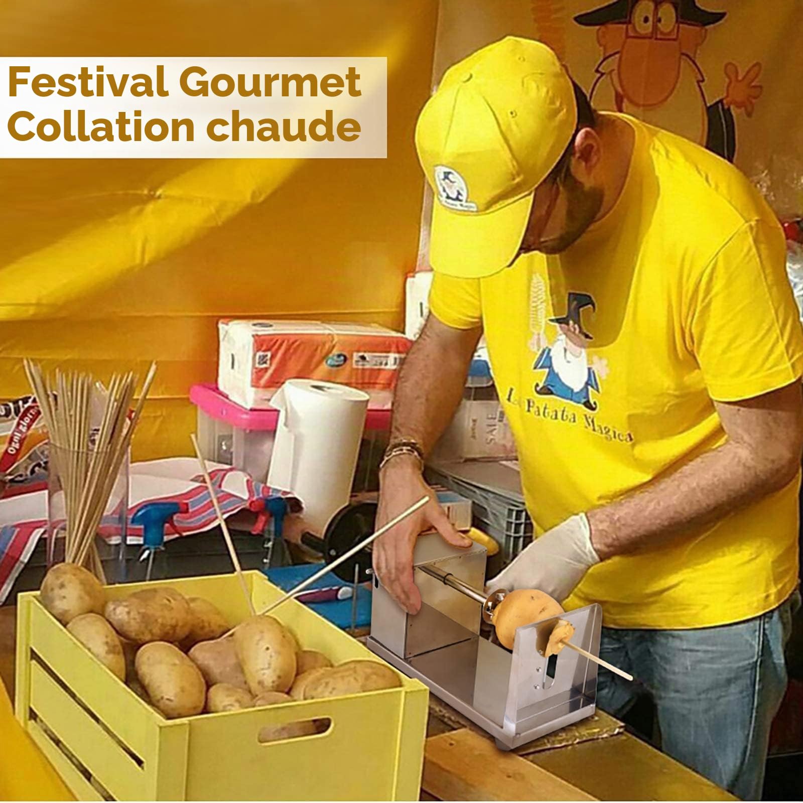 Uten Coupe en Spirale Coupe-Pomme de Terre, Coupe-Frites en Acier INOX avec Manivelle et Pieds en Caoutchouc Anti-dérapant pour Fruits, Pommes de Terre (a)