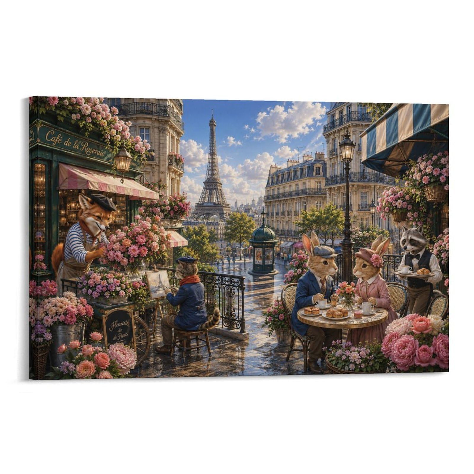 Paris Eiffel Tower Streetscape Canvas Prints Modern HD Wall Art Pictures Poster Decor for Office, Home, Dining Room, Bedroom Decorations, Gift 20x30inch(50x75cm)