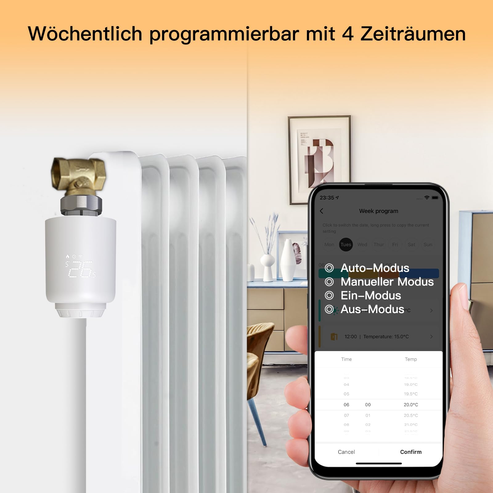 MOES Heizkörperthermostat Smart,Heizungsthermostat WLAN(MOES ZigBee Hub erforderlich),Thermostat Heizung Programmierbarer mit Fenstererkennung, Energiesparend, Kompatibel mit Alexa und Google Home