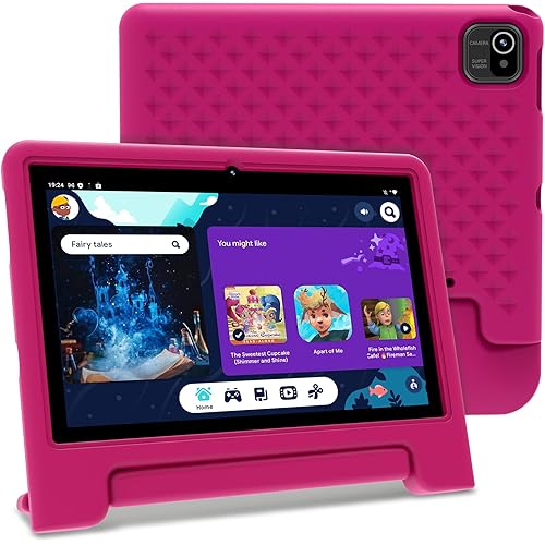Kids Tablet 10 inch, Tablets for Kids with Shockproof Case, 32GB Storage(TF Expand 512GB), Google Kids Space, Parental Control, Kids Safe Contents, 5G WiFi, Dual Cameras, BT 5.0 - Pink